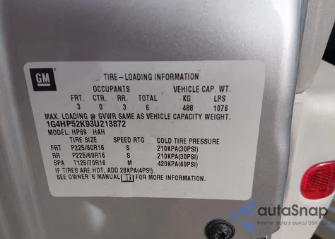 2003 Buick Lesabre Custom from USA, damaged, VIN 1G4HP52K93U213872